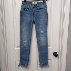 Medium Wash Frayed Hem Skinny Jeans | We The Free 25